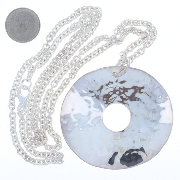 RLM Studio Circular Disk Hammered Pendant Necklace Sterling Silver 925 Cut Out - Picture 3 of 6